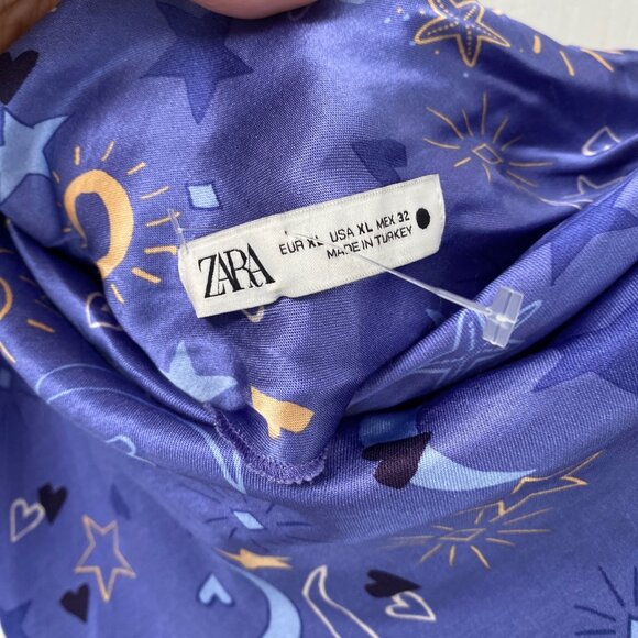 Zara - Whimsigoth Celestial Sun & Moon - Satin Effect Mini Dress Blues/Purple - Picture 9 of 13